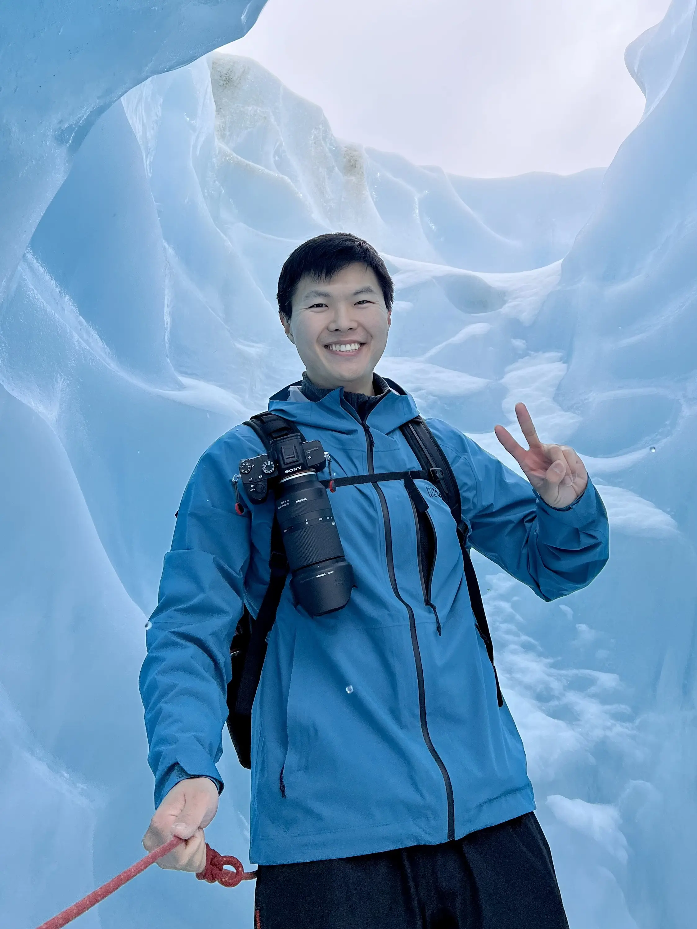Portrait of Jason Moon in a glacier in New Zealand.